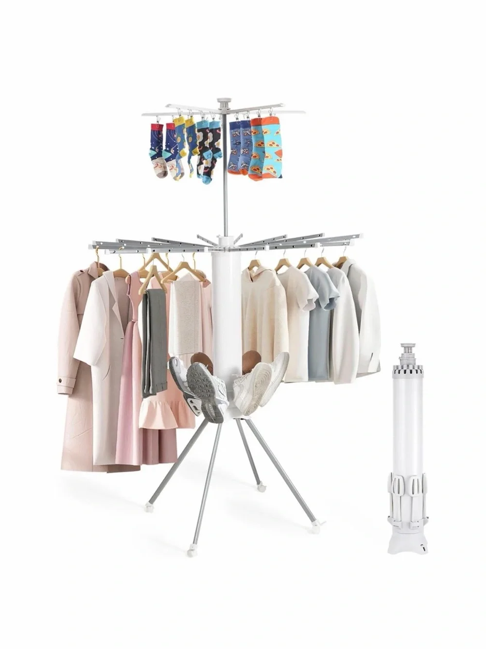 Adjustable Versatile Rotating Clothes Drying Rack w 20 Clips & Shoe👟Holding